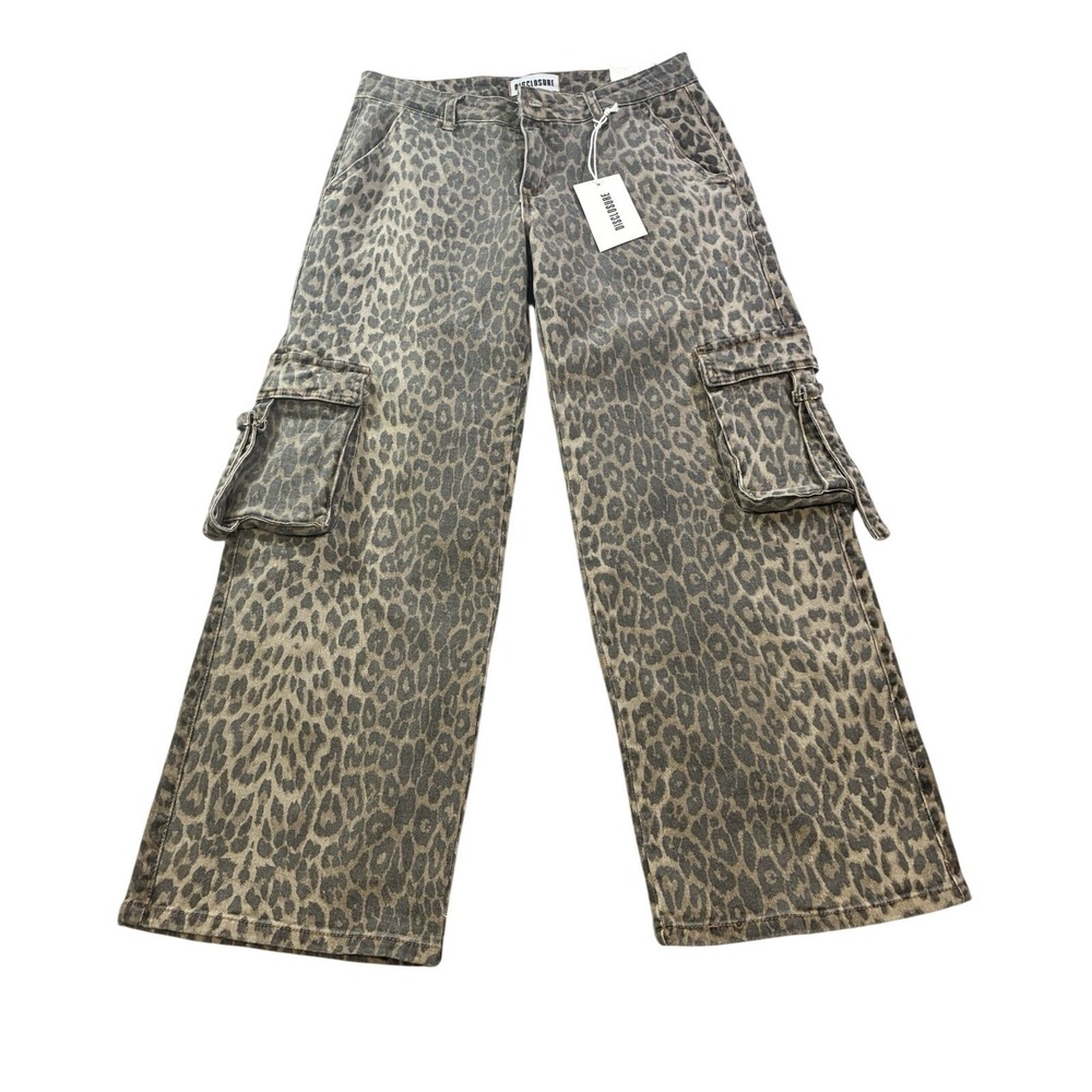 Disclosure Leopard Print Low Rise Baggy Cargo Pant Tan Charcoal Women 9/29 32x29
